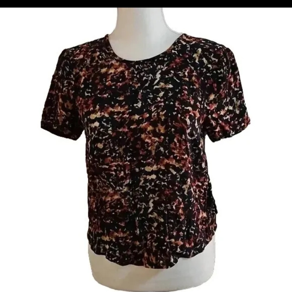 Zara black print open back blouse top small euc